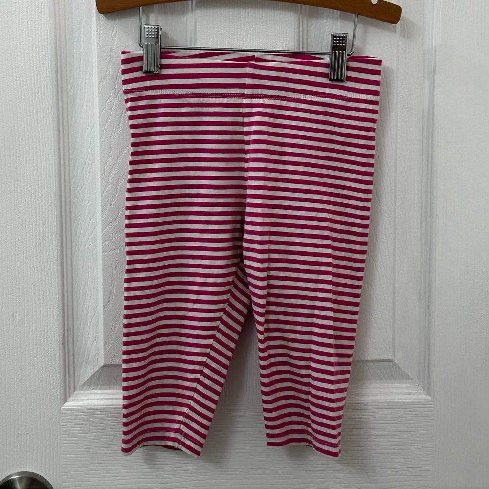 Mini Boden Girl’s Raspberry and White Striped Leggings